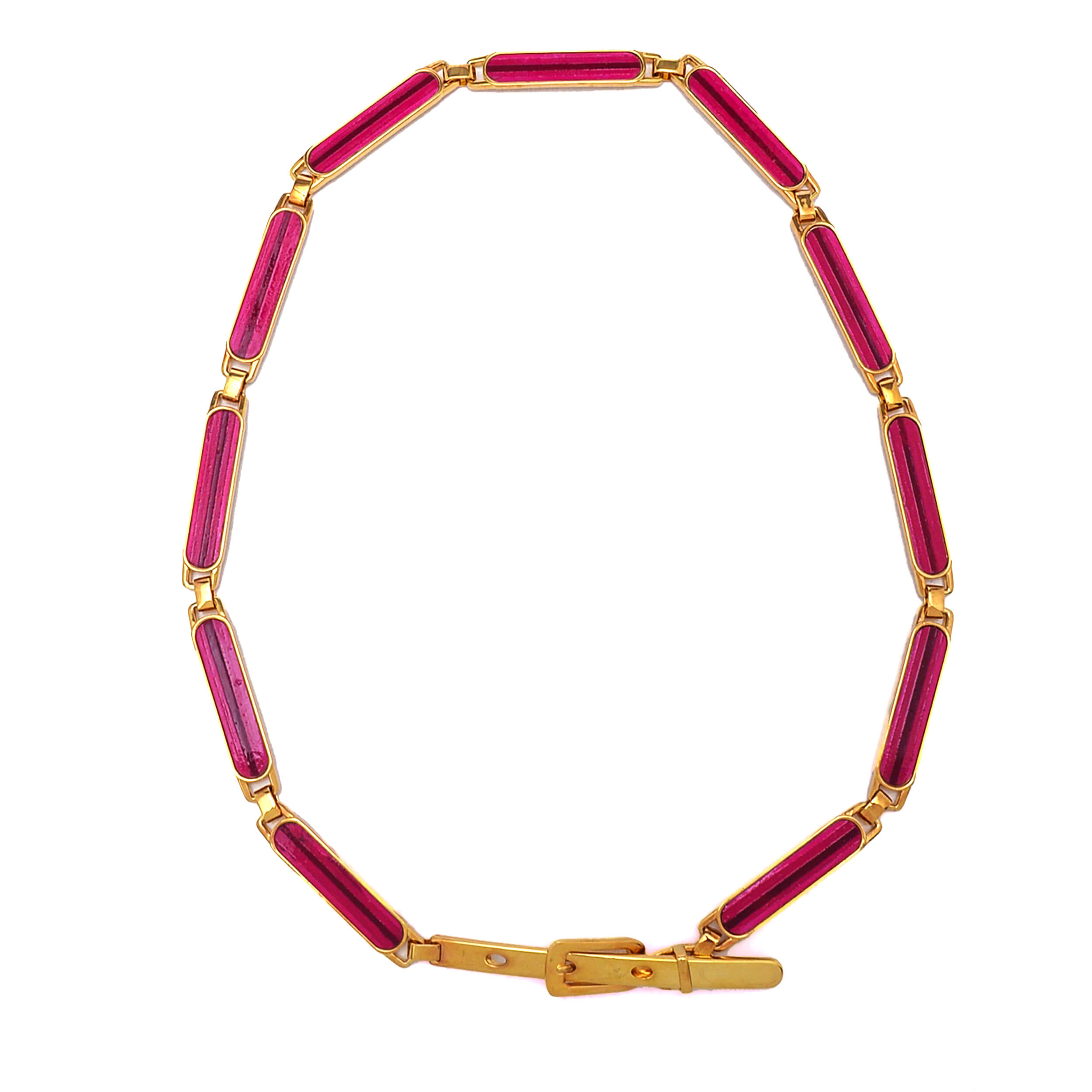 Etro - Fuchsia & Gold Tone Metal Fastening Belly Chain Belt / 80cm